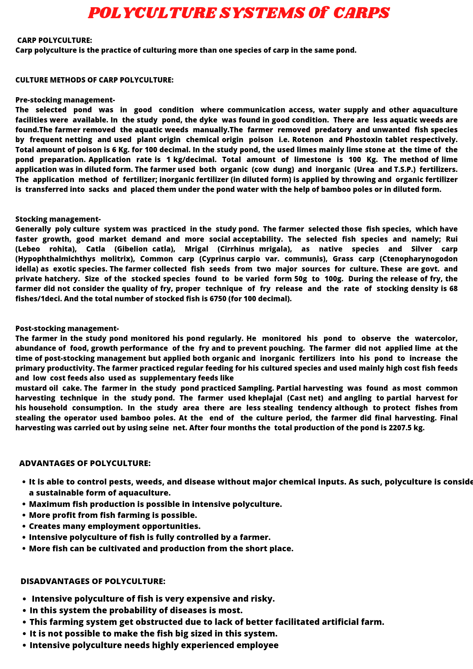 POLYCULTURE SYSTEMS OF CARPS